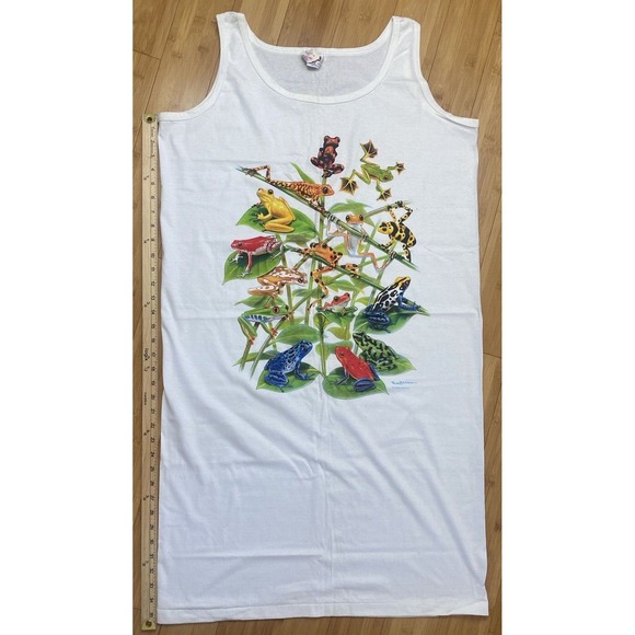 VTG 90s Royce McClure Frog Graphic Tank Dress Extra Long Anvil USA OS Hole READ! - Picture 7 of 16
